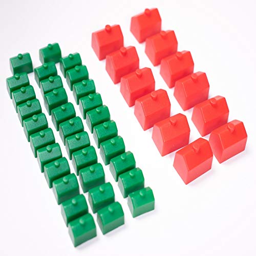 Monopoly Replacement Pieces: Houses & Hotels: Game Set of Plastic Monopoly Green House and Red Hotel Replacements