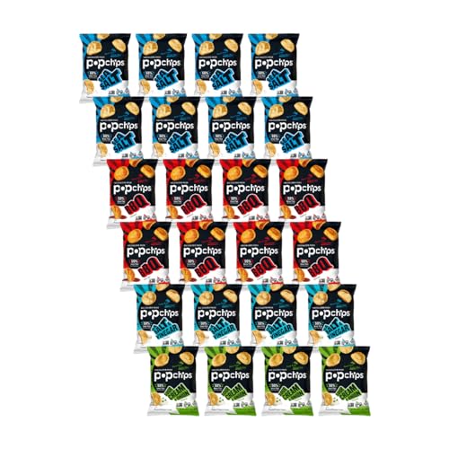 Popchips Potato Chips Variety Pack, Single Serve 0.8 Ounce Bags (Pack of 24), 4 Flavors: 8 Sea Salt, 8 BBQ, 4 Sour Cream & Onion, 4 Salt & Vinegar