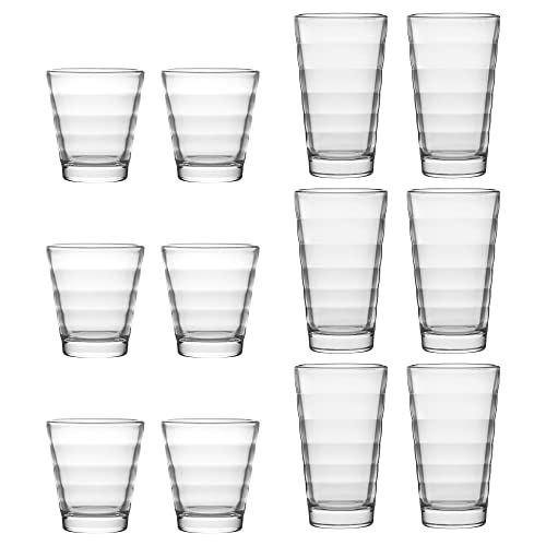 LEONARDO HOME Onda Wasser-Gläser, 12 Stück (1er Pack), spülmaschinengeeignete Saft-Gläser, Trink-Becher aus Glas mit Muster, 12 teilig, 210 ml, 300 ml, Klar, 011019
