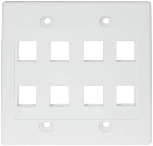 RiteAV - Keystone Wall Plate Double Gang 8-Port White (1 Piece Flush)