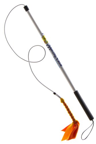 Squishy Face Studio Flirt Pole V2 Dog Exercise Toy with Orange/Yellow Squeaker Fleece Lure, 36-Inch