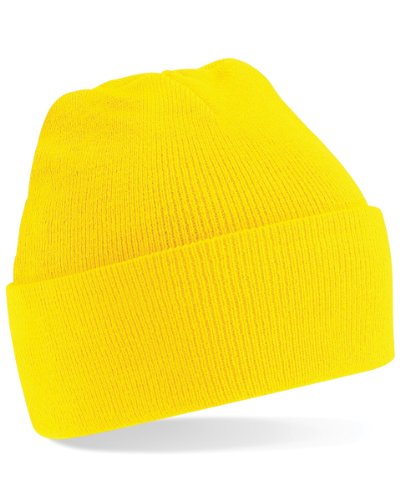 Beechfield - B45 Yellow Classic Cuffed Beanie Hat - Unisex Winter Hat, Classic Knit and One Size Beenie Hat - Double Layer