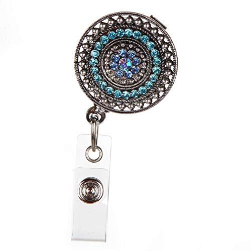 ID AVENUE Retractable Badge Holder 32" Fashionable Badge Reels Retractable for Office Workers Teachers Students Nurses with 360° Swivel Alligator Clip Cute Badge Reel (Razzle Dazzle Teal)