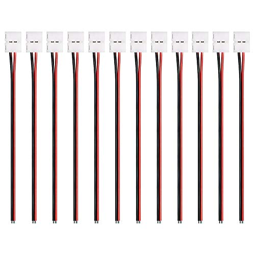 JACKYLED 2835 LED Lights Strip Connector Wire 12-Pack 2 Pin LED Conductor for 8mm Single Color 3528 LED Tape Lights Strip to Strip Jumper