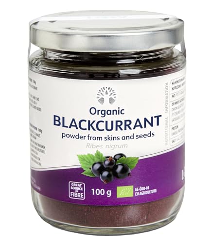 LOOV Organic Blackcurrant Powder (Pomace Powder), 100 g, High in Vitamin C, Made Only from Berry Skins and Seeds, no Added Sugar, Grown in Nordic Climate in Europe