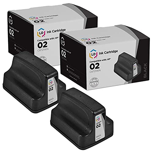 LD © Lot de 2 cartouches d'encre noire reconditionnées pour HP 02 / C8721WN pour imprimante HP Photosmart