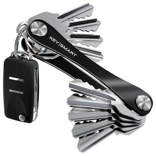 KeySmart - Compact Key Holder and Keychain Organizer - Smart and Lightweight Key Holder with Loop Piece Included Idea (up to 14 Keys, Black)