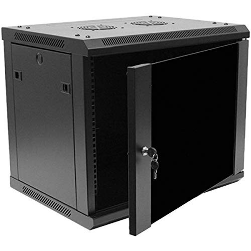 NavePoint 9U Server-Rack-Gehäuse – 45 cm tief, 9U Wandmontage, Netzwerkschrank mit verschließbarer Glastür für 19-Zoll-IT-Geräte, 9U-Netzwerk-Rack mit 2 Lüftern, abnehmbare Seitenteile, schwarz