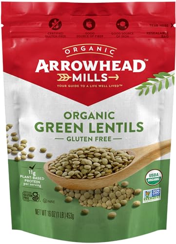 Arrowhead Mills Organic Green Lentils, 16 oz Bag (Pack of 6)