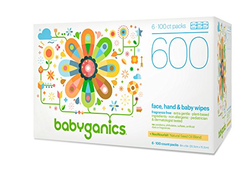 Babyganics Face, Hand & Baby Wipes, Fragrance Free, 600 Count (Contains Six 100-Count Packs)