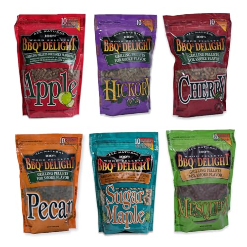 BBQr's Delight Wood Smoking Pellets - Super Smoker Variety Value Pack - 1 Lb. Bag - Apple, Hickory, Mesquite, Cherry, Pecan and Jack Daniel's