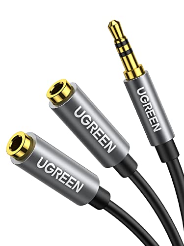 UGREEN Headphone Splitter 3.5mm Audio Stereo Y Headset Splitter 3.5mm Male to 2 Ports Female Hi-Fi Sound for iPhone, iPad, Tablets, MP3 Players to Speaker, Earphone, Black