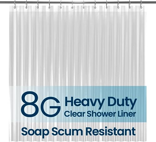 LiBa PEVA 8G Bathroom Shower Curtain Liner, 72" W x 72" H, Clear, 8G Heavy Duty Waterproof Shower Curtain Liner