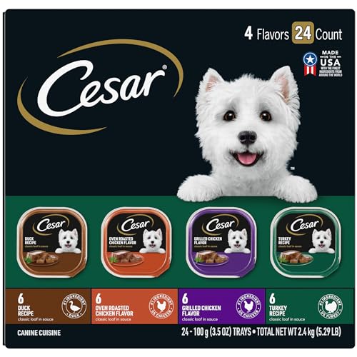 Cesar Wet Dog Food Classic Loaf in Sauce Poultry Variety Pack, 3.5 oz. Easy Peel Trays (24 Count, Pack of 1)