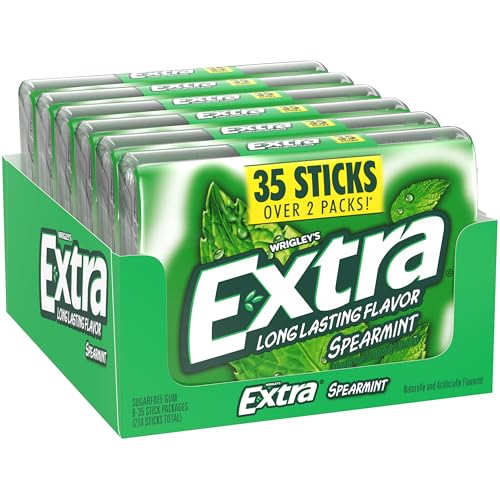 EXTRA Gum Spearmint, Bulk Chewing Gum Sugar-Free, Mega Pack of 6 with 35 Sticks Each