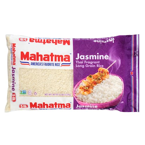 Mahatma Jasmine Rice, 5lb Bag of Rice, Thai, Indian, or Cambodian Fragrant Flavored Rice, Stovetop or Microwave Rice