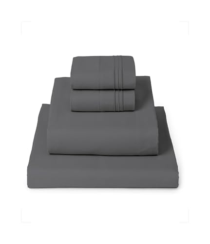 Mellanni 1800 Ensemble draps de luxe composé d’un drap-housse,d’un drap simple et de deux taies d’oreiller, toucher doux comme de la soie, qualité supérieure, en microfibres brossées, résistant au froissement, à la décoloration et aux taches, hypoallergénique, bonnet profond. Idéal pour la chambre à coucher, chambre d'hôtes, chambre d'enfants, camping-car et maison de vacances., Coton, gris, California King