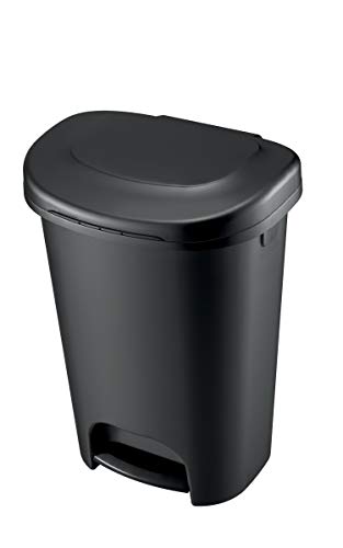 Rubbermaid Classic Step-On Trash Can with Lid, 13-Gallon, Black, Easy Clean Wastebasket for Home/Kitchen/Bedroom/Office/Garage