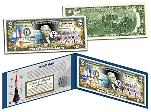 MERCURY SEVEN ASTRONAUTS Colorized $2 Bill U.S. Legal Tender NASA The Original 7