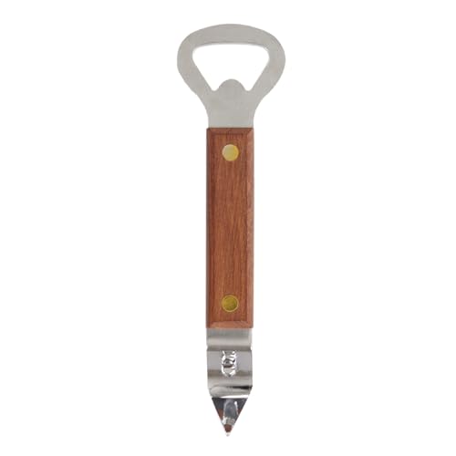 Twine Country Home Wood Handled Church Key Bottle Opener - Manual Handheld Beer Bottle Opener, Can Punch Opener - Bar Tools, Silver