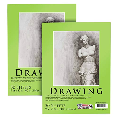 U.S. Art Supply 9 x 12 Premium Drawing Paper Pad, 60 Pound (100gsm), Pad of 50-Sheets, Great for all Mixed Media Uses by US Art Supply
