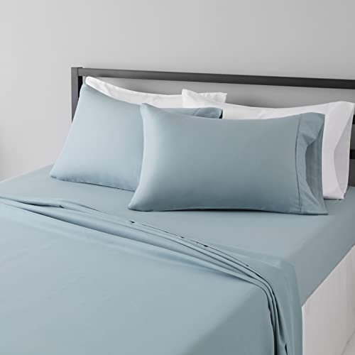 Amazon Basics Lightweight Super Soft Easy Care Microfiber 4 Piece Bed Sheet Set with 36cm Deep Pockets, King, Spa Blue, Solid