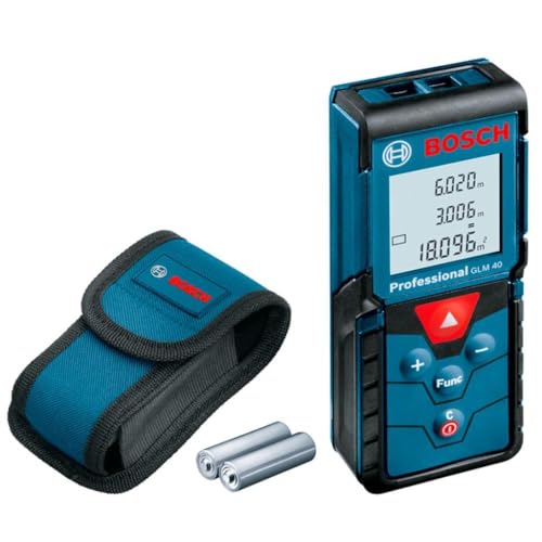 Bosch Professional Laser Entfernungsmesser GLM 40 (Flächen-/Volumenberechnung, max. Messbereich: 40 m, 2x 1,5-V Batterien, Schutztasche)