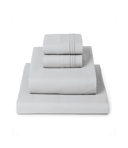 Mellanni 1800 Ensemble draps de luxe composé d’un drap-housse,d’un drap simple et de deux taies d’oreiller, toucher doux comme de la soie, qualité supérieure, en microfibres brossées, résistant au froissement, à la décoloration et aux taches, hypoallergénique, bonnet profond. Idéal pour la chambre à coucher, chambre d'hôtes, chambre d'enfants, camping-car et maison de vacances., Microfibre, gris clair, Queen Size