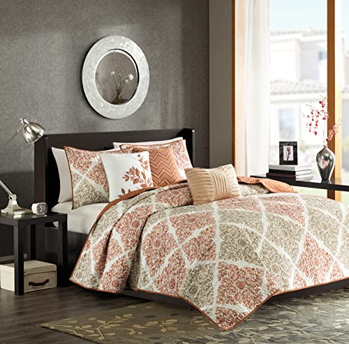 Madison Park Claire Quilt Modern Design - All Season, Breathable Coverlet Lightweight Bedding Set, Matching Shams, Decorative Pillow, King/Cal King (104 in x 92 in), Diamond Spice 6 Piece