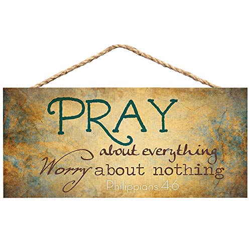 P. Graham Dunn Pray About Everything Worry About Nothing Wooden Sign with Jute Rope Hanger