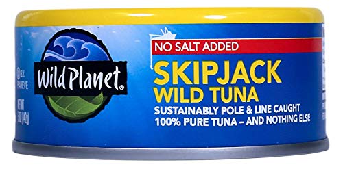 Wild Planet Skipjack Wild Tuna, No Salt Added, Canned Tuna, Sustainably Wild-Caught, Pole & Line, Non-GMO, Kosher, 5 Ounce (Pack of 12)
