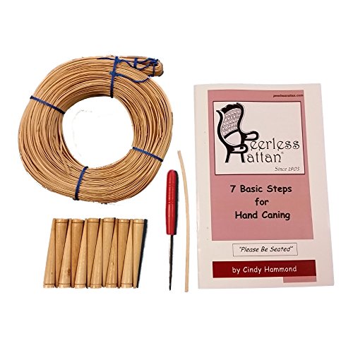 Complete Chair Caning Kit, Includes 270' of Cane, Awl, 12 Pegs, Full Color Instructions by Cindy Hammond, Pegging Material and 4mm Binder Strip (Fine 2.5mm)