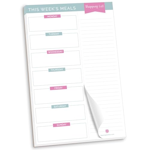 bloom daily planners Weekly Meal Planning Pad with Magnets - Tear Off Meal Planner with Perforated, Tear Off Shopping List - 6" x 9"