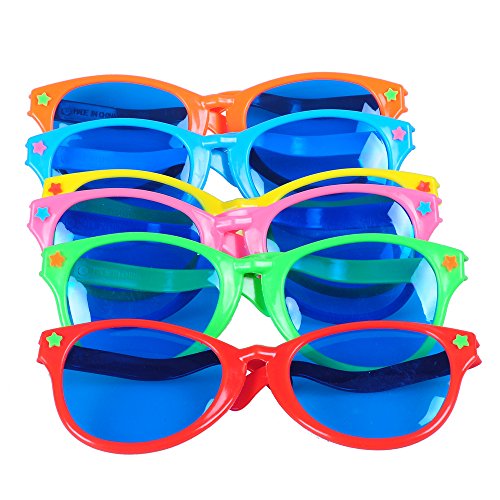 Seekingtag Colorful Jumbo Blue Lens Sunglasses for Costumes Cosplay Halloween Party Fun Party Favor Photo Booth Props - Party Pack of 6, 10 X 4