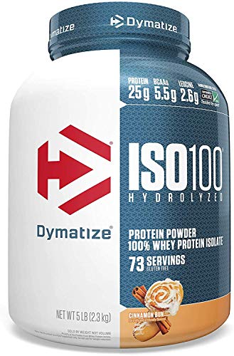 Dymatize Iso100 Whey isolate protein, Gluten Free, Easy Digesting, Cinnamon Bun, 5 pound (98559)