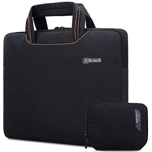 Brinch Deluxe Leisure universel Denim Tissu Portable utra mince lumière durable étanche anti-déchirure pour ordinateur portable 33,8 cm étui housse de protection/sac de transport Sac à main Porte-documents/sacoche pour ordinateur portable, design de mode de poche à l'avant, deux poches arrière, milieu, poche principale, avec poignées et accessoire de sac 15.6 noir