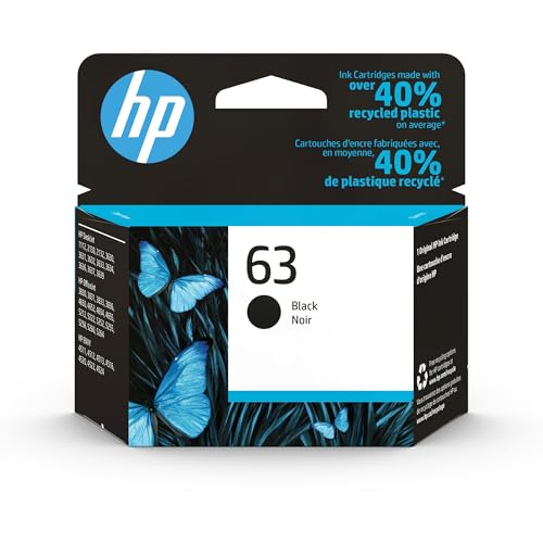 Original HP 63 Black Ink Cartridge | Works with HP DeskJet 1112, 2130, 3630 Series; HP ENVY 4510, 4520 Series; HP OfficeJet 3830, 4650, 5200 Series | Eligible for Instant Ink | F6U62AN