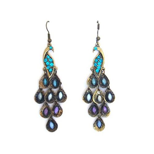 Gleader New Lady Vintage Retro Blue the Prancing Peacock Earrings