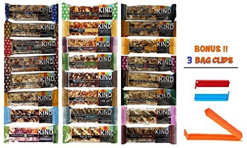 Kind Bar Variety Pack, 24 Pack Sampler, 24 Different Flavors, 1.4 Oz Bars (Bonus!! 3 Bag Seal Clips Free)