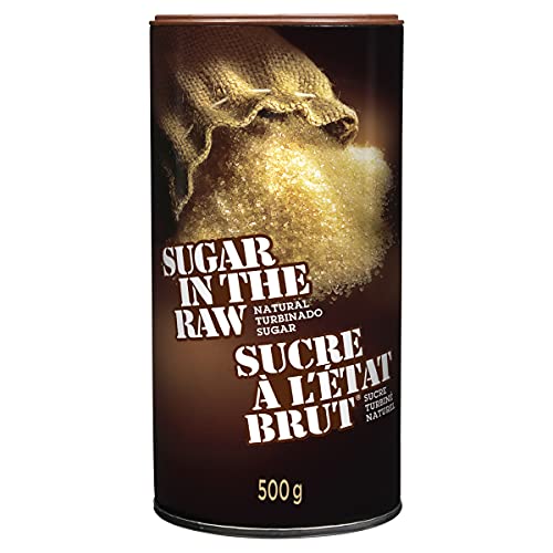 Sugar In The Raw - Turbinado Cane Sugar, Natural & Unrefined - Perfect for Baking, Coffee, and Sweetening - Non-GMO, Kosher Certified, Vegan, Made in Canada - 500g Canister