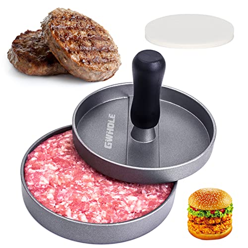 GWHOLE Non-Stick Hamburger Press Burger Maker with 100 Wax Discs, Ideal for BBQ
