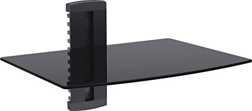 WALI Floating Wall Mounted Shelf with Transparent Strengthened Tempered Glass for DVD Players, Cable Boxes, Games Consoles, TV Accessories (CS201), 1 Shelf, Black
