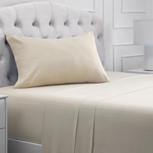 Mellanni Twin Sheets Set - 3 PC Iconic Collection Bedding - Hotel Luxury, Extra Soft, Cooling Bed Sheets - Wrinkle, Fade, Stain Resistant (Twin, Striped Beige)