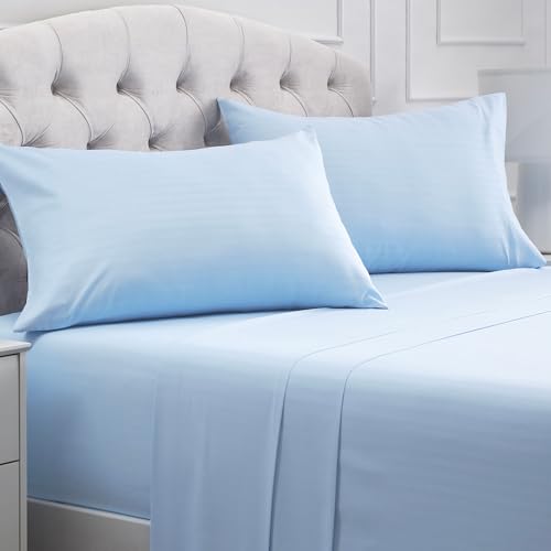 Mellanni King Sheets Set - 4 PC Iconic Collection Bedding - Hotel Luxury, Extra Soft, Cooling Bed Sheets - Wrinkle, Fade, Stain Resistant (King, Striped Light Blue)