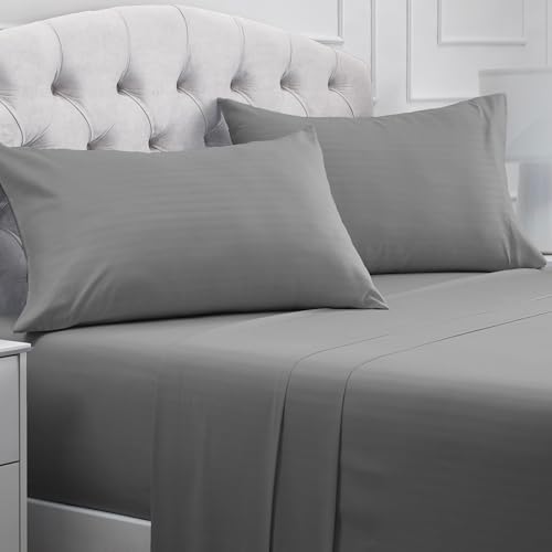 Mellanni Striped Bed Sheet Set - Brushed Microfiber 1800 Bedding - Wrinkle, Fade, Stain Resistant - 4 Piece (Cal King, Gray/Silver) 6 6 Bed Sheets, Bed Chadar