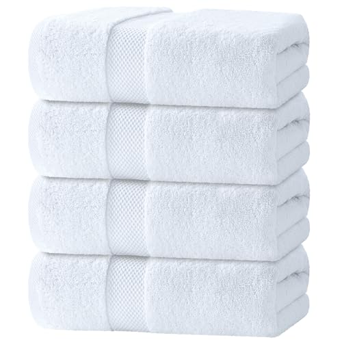 Luxury White Bath Towels Extra Large | 100% Soft Cotton 700 GSM Thick 2Ply Absorbent Quick Dry Hotel Bathroom Towel | 27x54 Inch | White | Set of 4