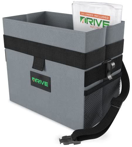Drive Auto Products Car Bin – Medium Rubbish Binsfor Stowing and Tidying w/DisposableLiners and Adjustable Black Strap – Car Accessories