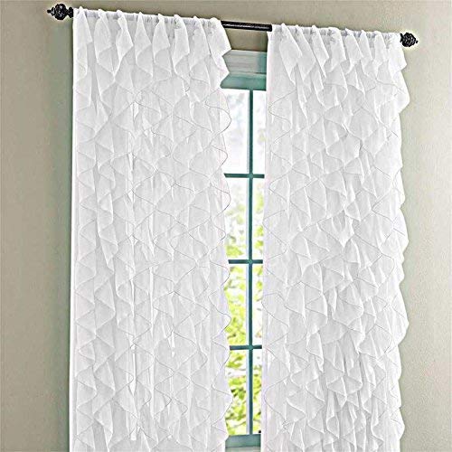 LORRAINE HOME FASHIONS Cascade White 63" Shabby Chic Sheer Ruffled Curtain Panel