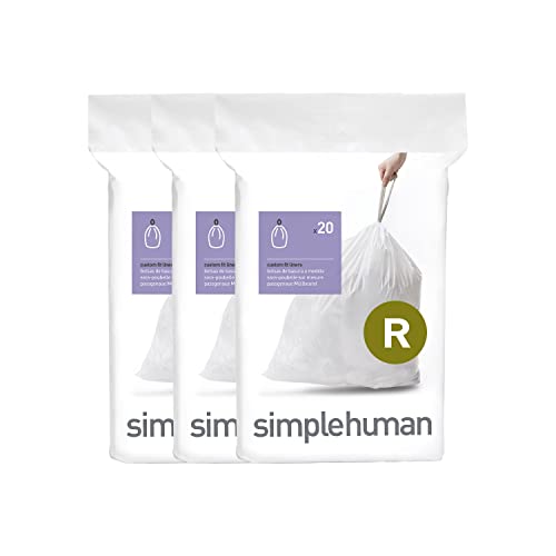 simplehuman CW0253 code R Custom Fit Bin Liner Bulk Pack, White Plastic (3 Pack of 20, Total 60 Liners)
