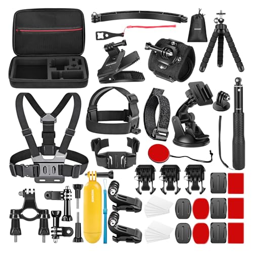NEEWER 50 in 1 Action 5 Camera Accessory Kit Compatible with GoPro Hero 13 12 11 DJI OSMO 4 3 2 Insta360 X4 X3 SJCAM AKASO VicTsing APEMAN Campark Sony Sports DV with GP-10 Action Camera Pole Mount